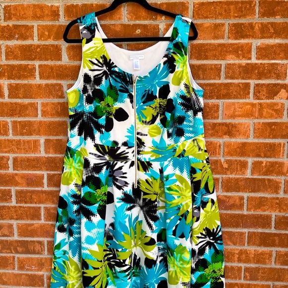 Tropical Palm Print Ponte Fit and Flare Midi Dress Sleeveless Women’s Plus 18W - Picture 5 of 6